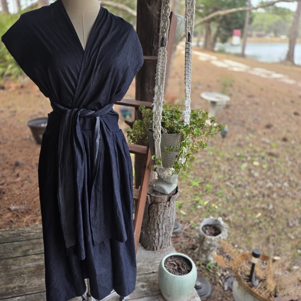 Mahi Apparels Dark Blue Chambray Convertible Magic Dress